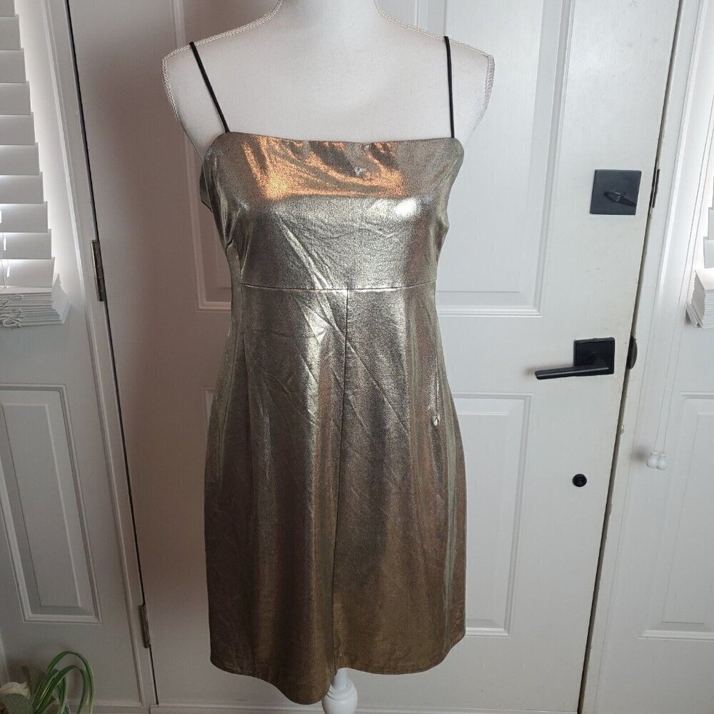Urban Outfitters Silence + Noise Drita Dress Large Gold Metallic Mini Slip